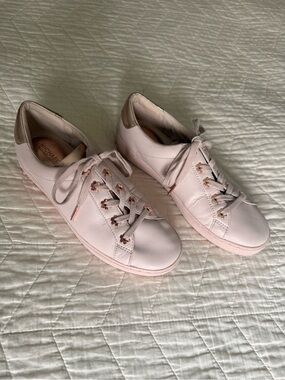 Michael Kors Blush Pink Leather Lace-Up Sneakers with Rose Gold Accents